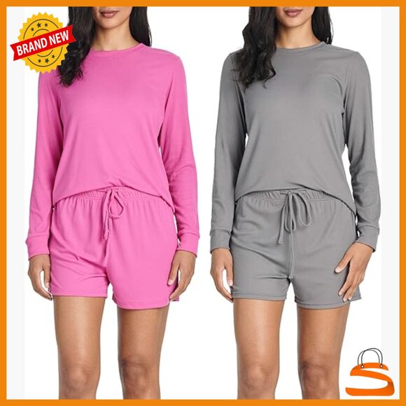 Plus Size Ribbed Knit Long Sleeve Top & Shorts Lounge Pajama Set